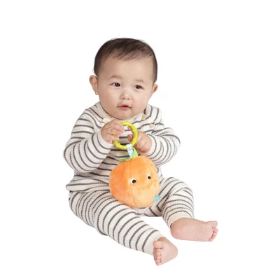 Manhattan Toy Mini-Apple Farm Orange Baby Travel Toy With Rattle, Squeaker, Crinkle Fabric & Teether Clip-on Attachment 8 Manhattan Toy Mini-Apple Farm Orange Baby Travel Toy With Rattle, Squeaker, Crinkle Fabric & Teether Clip-on Attachment - Image 8
