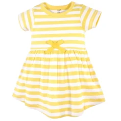 Touched By Nature Baby And Toddler Girl Organic Cotton Short-Sleeve Dresses 2pk, Lemon Tree
