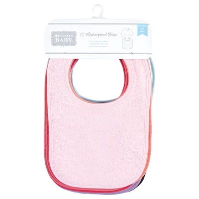Hudson Baby Girls Drooler Bib With Waterproof Lining, Pink Mint, One Size 1 Hudson Baby Girls Drooler Bib With Waterproof Lining, Pink Mint, One Size