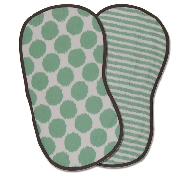 Bacati - Ikat Mint/Gray Dots/Stripes Muslin 4 Pc Set Of Bibs & Burp Cloths Set 2 Bacati - Ikat Mint/Gray Dots/Stripes Muslin 4 Pc Set Of Bibs & Burp Cloths Set - Image 2