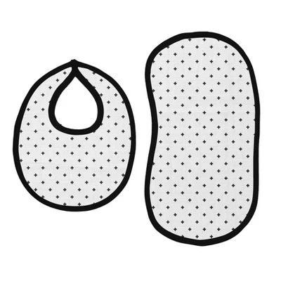 Bacati - Mustache/Plus Muslin 4 Pc Set Of Bibs & Burp Cloths Set, Black 2 Bacati - Mustache/Plus Muslin 4 Pc Set Of Bibs & Burp Cloths Set, Black - Image 2