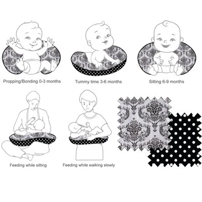 Bacati - 3 Pc Classic Damask Black Hugster Feeding & Infant Support Nursing Pillow 4 Bacati - 3 Pc Classic Damask Black Hugster Feeding & Infant Support Nursing Pillow - Image 4