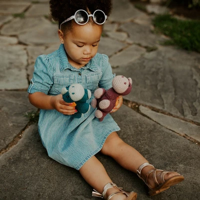 Pebble Organic Dino Rattle - Petrol Blue 1 Pebble Organic Dino Rattle - Petrol Blue