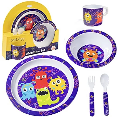 Laptop Lunches 5 Pc Mealtime Feeding Set For Kids And Toddlers - Monster - Includes Plate, Bowl, Cup, Fork And Spoon Utensil Flatware 1 Laptop Lunches 5 Pc Mealtime Feeding Set For Kids And Toddlers - Monster - Includes Plate, Bowl, Cup, Fork And Spoon Utensil Flatware