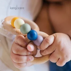 Kanga Care Silicone & Wood Bubble Teething Ring :: Rainbow Multicolored