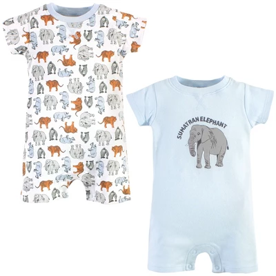Touched By Nature Baby Organic Cotton Rompers 2pk, Endangered Elephant 4 Touched By Nature Baby Organic Cotton Rompers 2pk, Endangered Elephant - Image 4