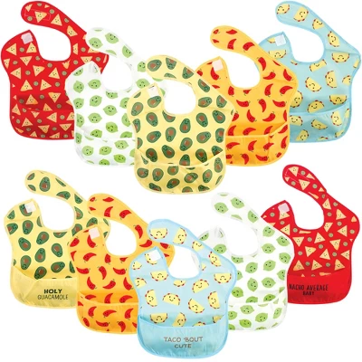 Hudson Baby Infant Waterproof Polyester Bibs 10pk, Tacos 1 Hudson Baby Infant Waterproof Polyester Bibs 10pk, Tacos