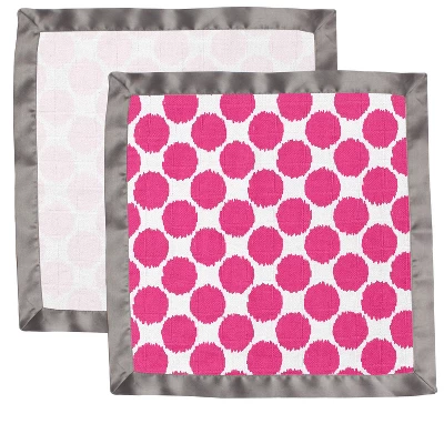 Bacati - Ikat Fuschia/Gray Dots/Leopard Muslin 2 Pc Security Blankets 2 Bacati - Ikat Fuschia/Gray Dots/Leopard Muslin 2 Pc Security Blankets - Image 2