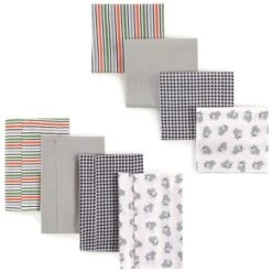 Luvable Friends Infant Boy Cotton Flannel Burp Cloths And Receiving Blankets, 8-Piece, Dog, One Size