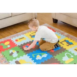 Tadpoles 16 Tiles Transportation Playmat For Kids | 16 Interlocking Tiles | Safe & Durable | Total Floor Coverage 50 X 50 | Ages 3 & Up | Multicolor