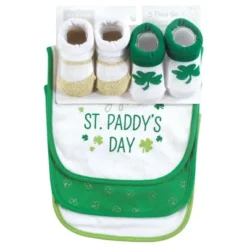 Hudson Baby Infant Girl Cotton Bib And Sock Set, Lucky Lady, 0-9 Months