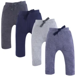 Touched By Nature Baby And Toddler Boy Organic Cotton Pants 4pk, Navy Gray