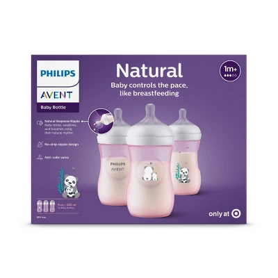 Philips Avent Natural Baby Bottle With Natural Response Nipple - Pink Panda Design - 9oz/3ct 1 Philips Avent Natural Baby Bottle With Natural Response Nipple - Pink Panda Design - 9oz/3ct