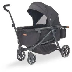 Larktale Crossover All-in-One Stroller And Wagon - Convert From A Single Baby Stroller To A Two Seater Pull Wagon With Canopy - Byron Black