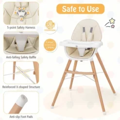 Babyjoy Baby High Chair Wooden Feeding Chair With 4-Gear Tray & Removable Cushion Beige/Grey -Chicco Kids Shop GUEST 7c936b06 fb61 4fe8 bd52 2cb7fcd82ce1