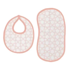 Bacati - Petals/Floral Muslin 4 Pc Set Of Bibs & Burp Cloths Set Coral