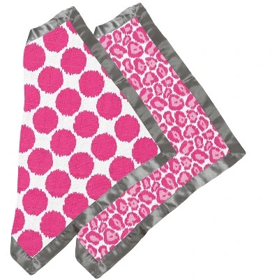 Bacati - Ikat Fuschia/Gray Dots/Leopard Muslin 2 Pc Security Blankets 1 Bacati - Ikat Fuschia/Gray Dots/Leopard Muslin 2 Pc Security Blankets