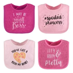 The Peanutshell Terry Cotton Baby Bibs For Girls, 8-Pack, Pink/White