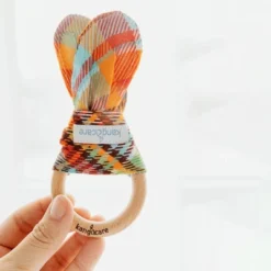 Kanga Care Baby Muslin Crinkle Bunny Ear Wood Teething Ring