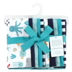 Hudson Baby Infant Boy Cotton Flannel Burp Cloths, Sea Characters, One Size