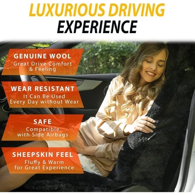 Zone Tech Genuine Sheepskin Black Car Seat Cover, Fluffy Luxury Wool Front Seat Covers, Universal Fits Car, Truck, SUV, & Van 3 Zone Tech Genuine Sheepskin Black Car Seat Cover, Fluffy Luxury Wool Front Seat Covers, Universal Fits Car, Truck, SUV, & Van - Image 3