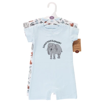 Touched By Nature Baby Organic Cotton Rompers 2pk, Endangered Elephant 1 Touched By Nature Baby Organic Cotton Rompers 2pk, Endangered Elephant