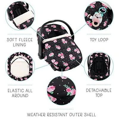 The Peanutshell Seasonal Car Seat Cover, Floral Rose, Black/Pink 3 The Peanutshell Seasonal Car Seat Cover, Floral Rose, Black/Pink - Image 3