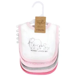 Touched By Nature Infant Girl Organic Cotton Bibs, Pink Peanut, One Size