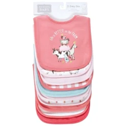 Hudson Baby Infant Girl Cotton Bibs, Girl Farm Animals, One Size