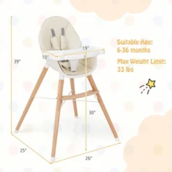 Babyjoy Baby High Chair Wooden Feeding Chair With 4-Gear Tray & Removable Cushion Beige/Grey -Chicco Kids Shop GUEST c4290e77 bf80 41e2 b309 cf0a6d35e0f0