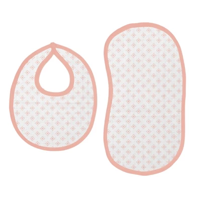 Bacati - Petals/Floral Muslin 4 Pc Set Of Bibs & Burp Cloths Set Coral 2 Bacati - Petals/Floral Muslin 4 Pc Set Of Bibs & Burp Cloths Set Coral - Image 2