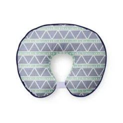 Bacati - 3 Pc Emma Aztec Mint/Navy Large Triangles Muslin Hugster Feeding & Infant Support Nursing Pillow With 2 Removable Zippered Covers