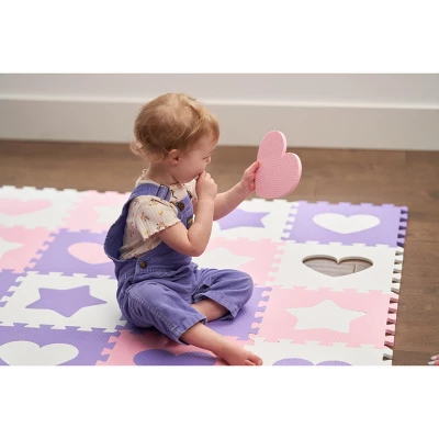 Tadpoles Hearts & Stars Foam Playmats For Kids, 16 Interlocking Foam Tiles | Total Coverage 50 X 50 | For Ages 3 And Up | Pink, Purple & White 2 Tadpoles Hearts & Stars Foam Playmats For Kids, 16 Interlocking Foam Tiles | Total Coverage 50 X 50 | For Ages 3 And Up | Pink, Purple & White - Image 2