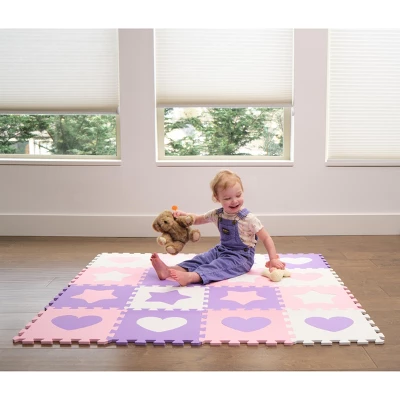 Tadpoles Hearts & Stars Foam Playmats For Kids, 16 Interlocking Foam Tiles | Total Coverage 50 X 50 | For Ages 3 And Up | Pink, Purple & White 1 Tadpoles Hearts & Stars Foam Playmats For Kids, 16 Interlocking Foam Tiles | Total Coverage 50 X 50 | For Ages 3 And Up | Pink, Purple & White