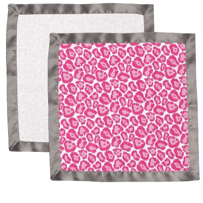 Bacati - Ikat Fuschia/Gray Dots/Leopard Muslin 2 Pc Security Blankets 3 Bacati - Ikat Fuschia/Gray Dots/Leopard Muslin 2 Pc Security Blankets - Image 3