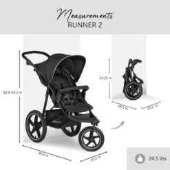 Hauck Runner 2 Compact Foldable Tricycle Jogger Buggy Stroller Pushchair With Height-Adjustable Handle, Large Pneumatic Wheels, & UPF 50 Canopy, Black -Chicco Kids Shop GUEST d4a225d1 70dc 4de5 9f94 82d11dc589ee