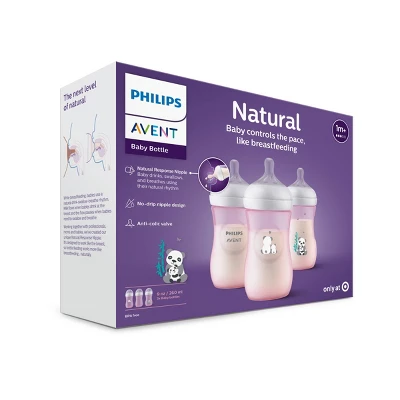 Philips Avent Natural Baby Bottle With Natural Response Nipple - Pink Panda Design - 9oz/3ct 2 Philips Avent Natural Baby Bottle With Natural Response Nipple - Pink Panda Design - 9oz/3ct - Image 2