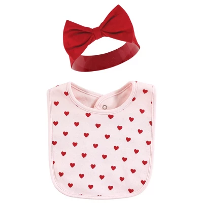 Hudson Baby Infant Girl Cotton Bib And Headband Or Caps Set, Valentine Sweetheart, One Size 3 Hudson Baby Infant Girl Cotton Bib And Headband Or Caps Set, Valentine Sweetheart, One Size - Image 3