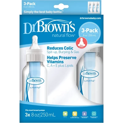 Dr. Brown's Dr. Brown's Natural Flow Anti-Colic Baby Bottle - Blue - 8oz/3pk 2 Dr. Brown's Dr. Brown's Natural Flow Anti-Colic Baby Bottle - Blue - 8oz/3pk - Image 2