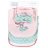 Hudson Baby Infant Girl Cotton Bib And Headband Or Caps Set, Coral Mint Mermaid, One Size