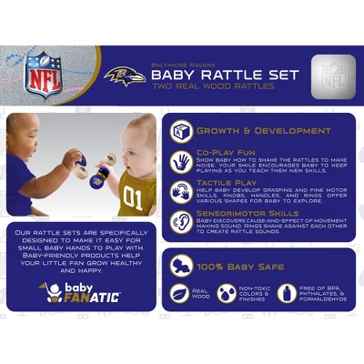 Baby Fanatic Wood Rattle 2 Pack - NFL Baltimore Ravens Baby Toy Set 2 Baby Fanatic Wood Rattle 2 Pack - NFL Baltimore Ravens Baby Toy Set - Image 2