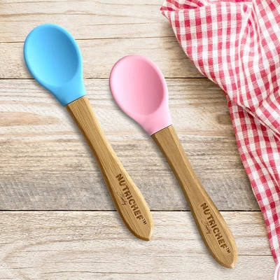NutriChef 2 Pcs. Bamboo Spoons With Silicone Head For Kids 1 NutriChef 2 Pcs. Bamboo Spoons With Silicone Head For Kids