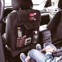 Diono Stow 'n Go Car Back Seat Organizer, Kick Mat Seat Protector, 7 Pockets, 2 Drinks Holders, Black